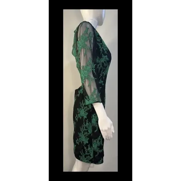 Hailey By Adrianna Papell Evening Dress Green Lace Embroidery Long Sleeve Sz-8 - Picture 15 of 16